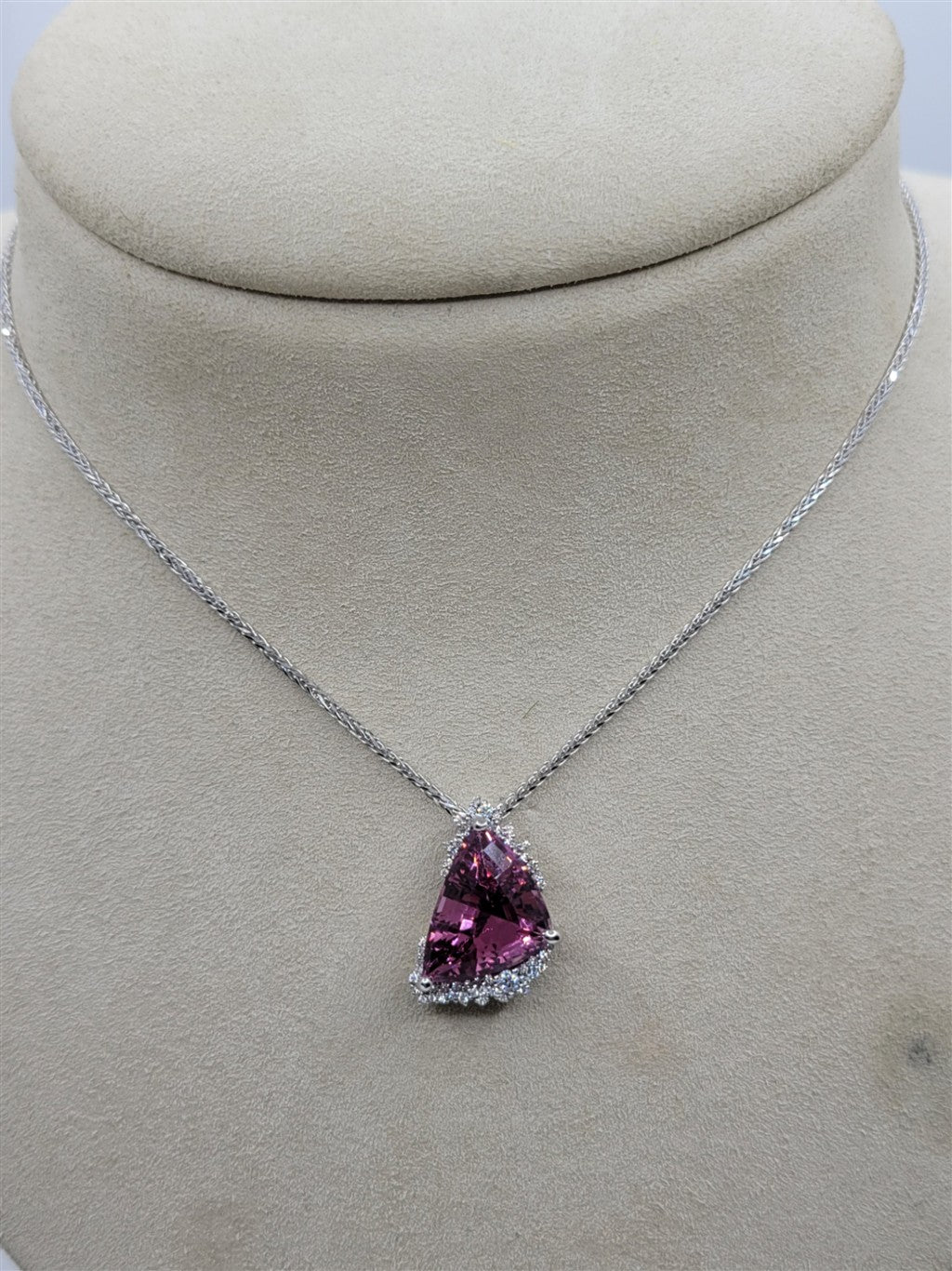 14K White Gold Raspberry Spinel & Diamond Fashion Necklace