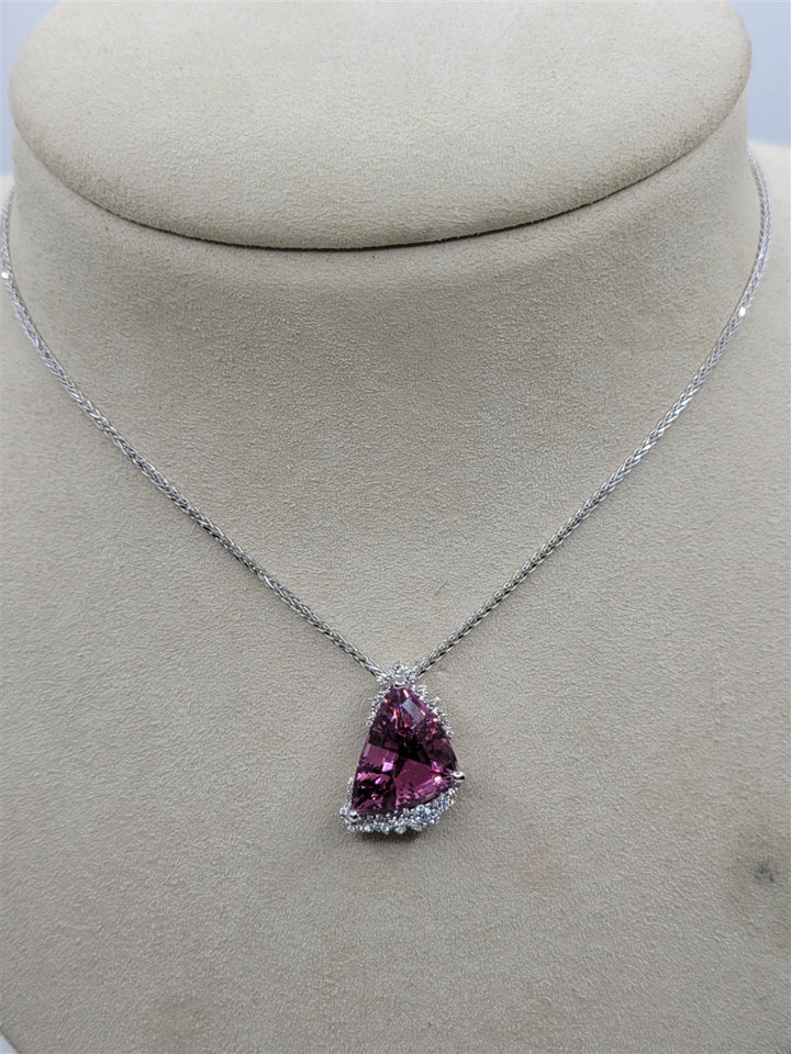 14K White Gold Raspberry Spinel & Diamond Fashion Necklace