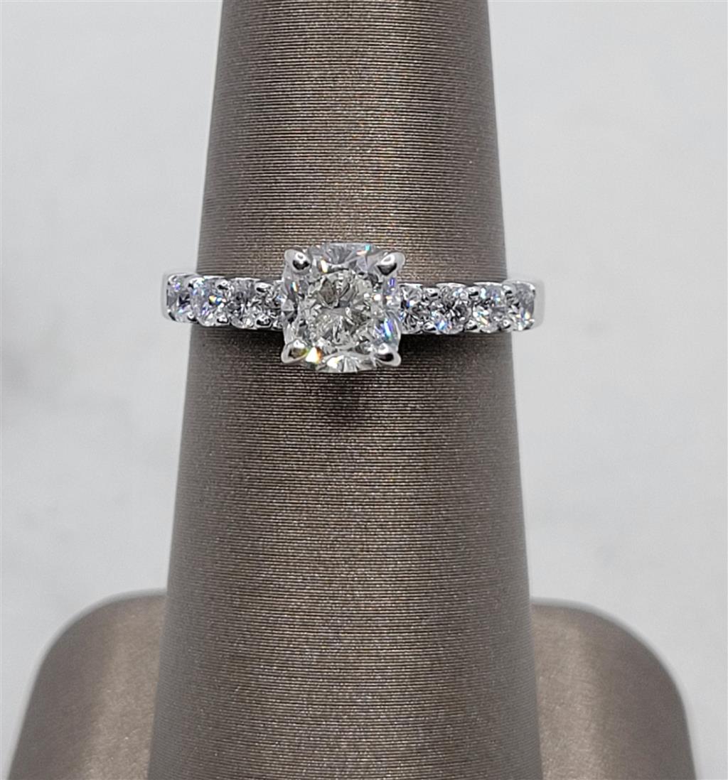 14K White Gold Classic Cushion Cut Diamond Engagement Ring