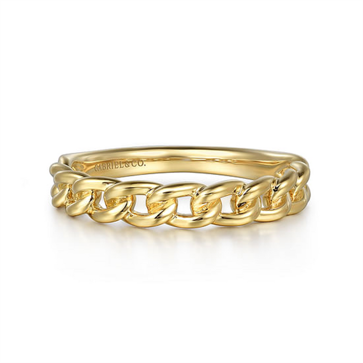 14K Yellow Gold Cuban Link Stackable Fashion Ring