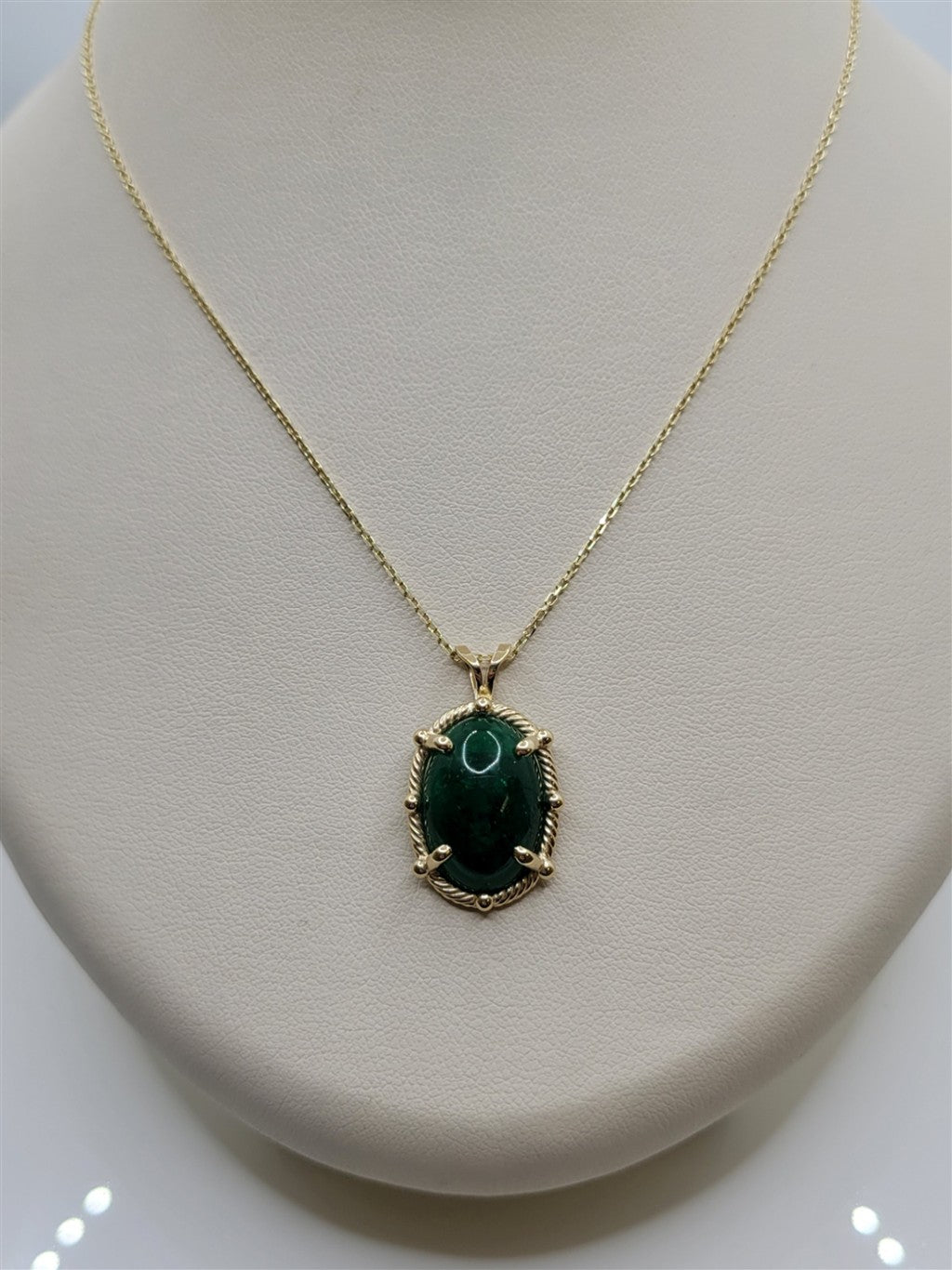 18" 14K Yellow Gold Custom Designed Oval Cut Emerald Pendant Necklace