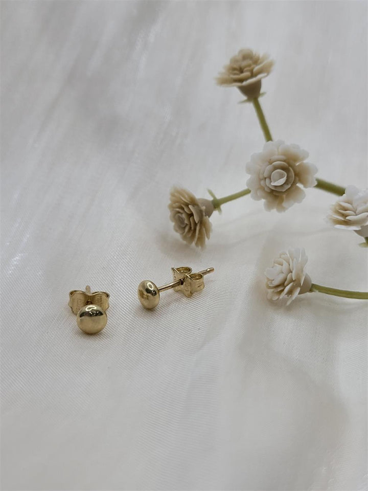 14K Yellow Gold Button Stud Earrings