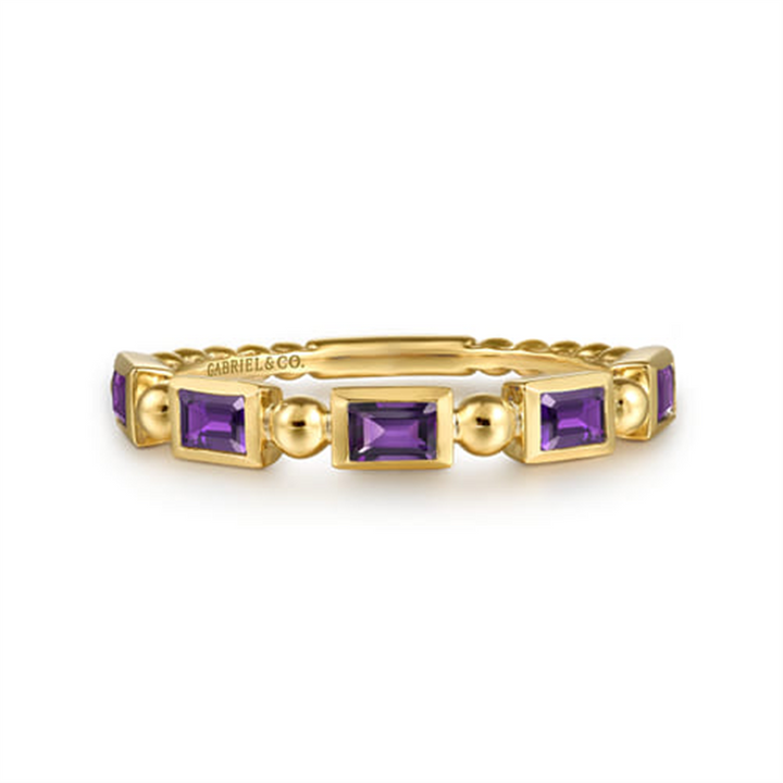 14K Yellow Gold Amethyst Geometric Stackable Ring