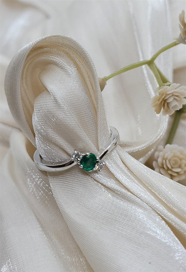 14K White Gold Emerald & Diamond Fashion Ring