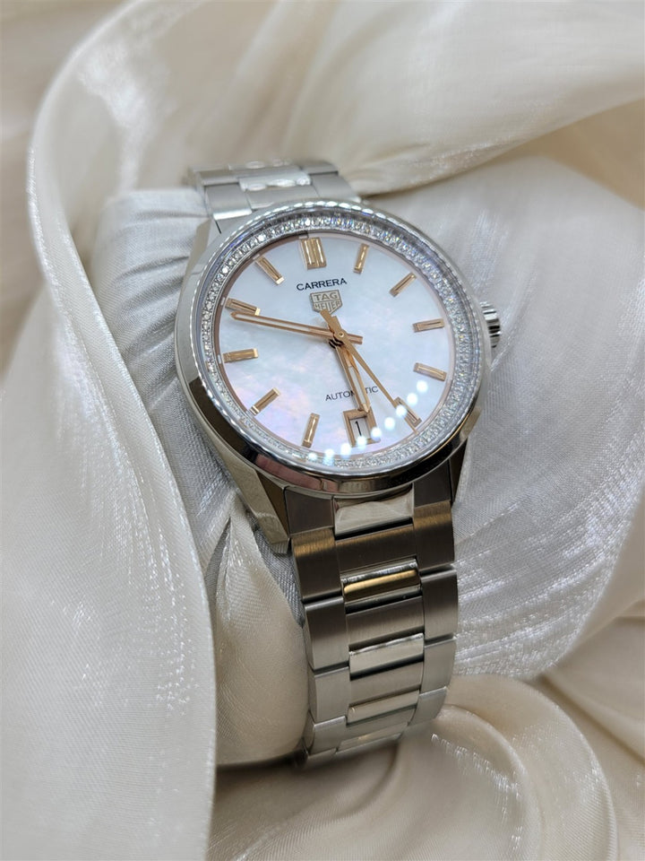 Certified Pre-Owned Stainless Steel Mother Of Pearl & Diamond Carrera Tag Heuer