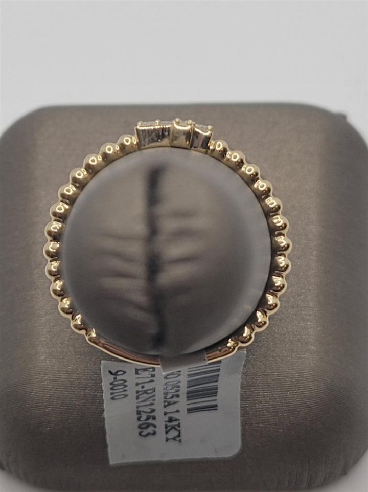 14K Yellow Gold Sideways Cross Diamond Beaded Fashion Ring
