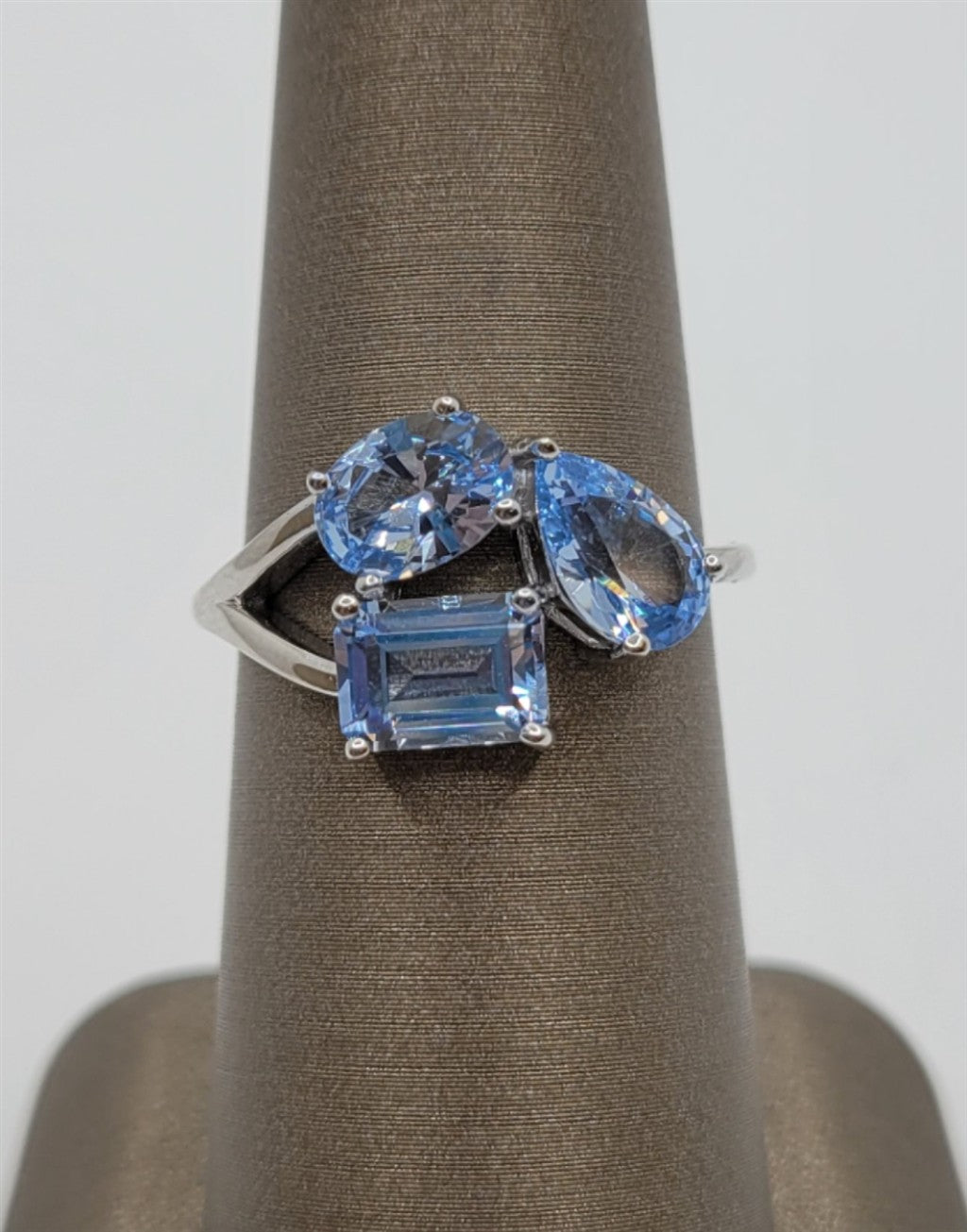 Sterling Silver Lab Grown Blue Topaz 3-Stone Ring
