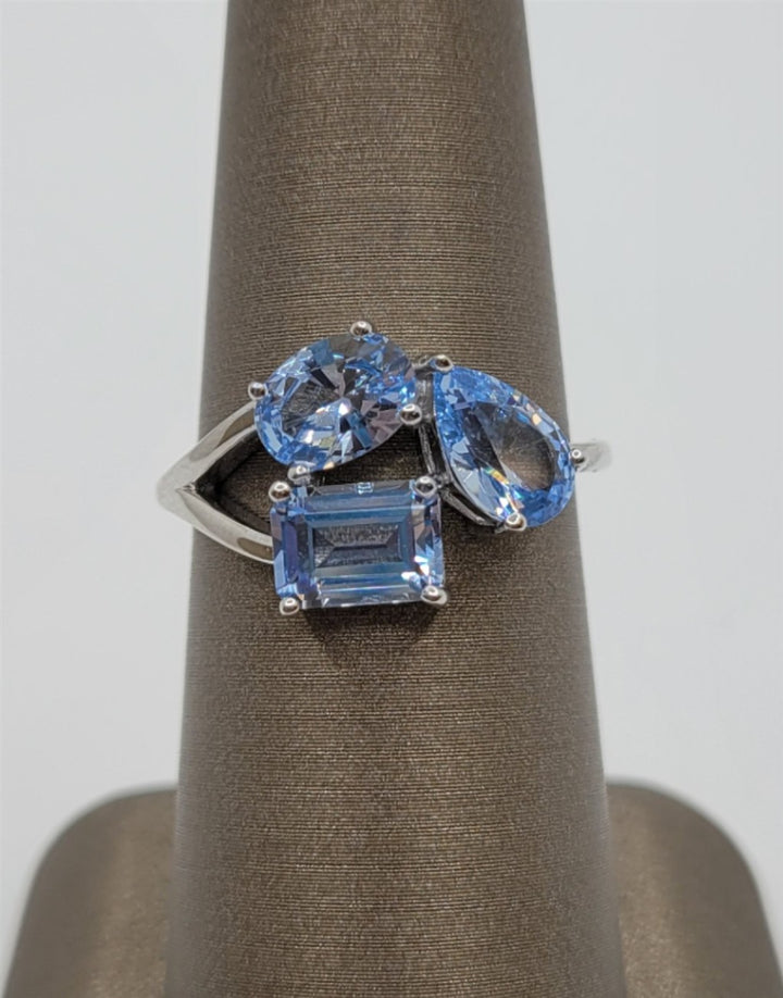 Sterling Silver Lab Grown Blue Topaz 3-Stone Ring