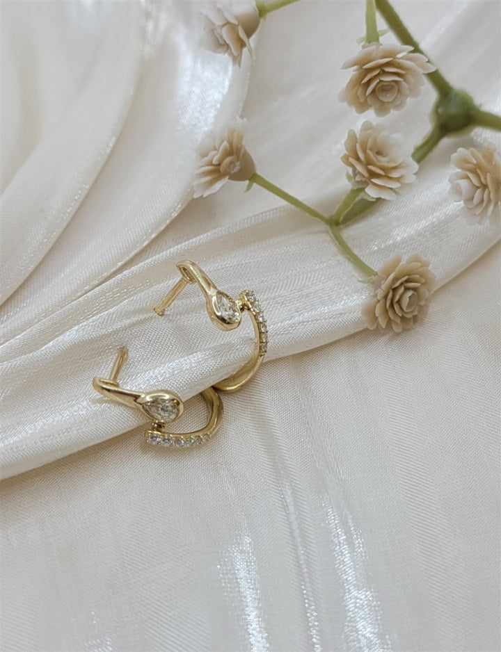 14K Yellow Gold Diamond Fashion Hoop Earrings