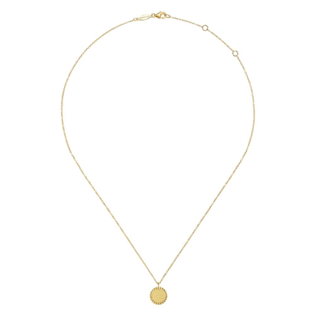 14K Yellow Gold Round Pendant Necklace With Bujukan Bead Frame