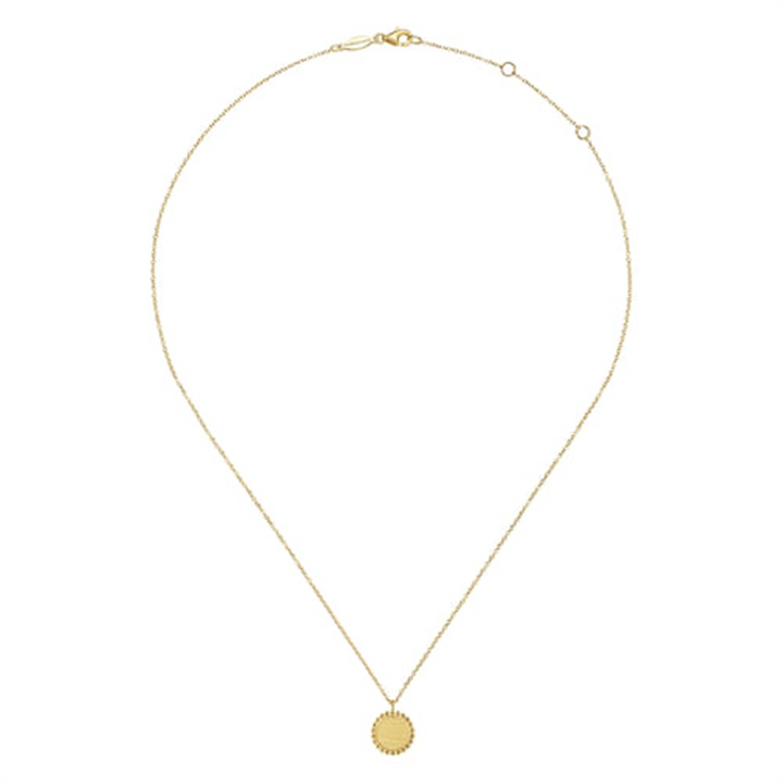 14K Yellow Gold Round Pendant Necklace With Bujukan Bead Frame