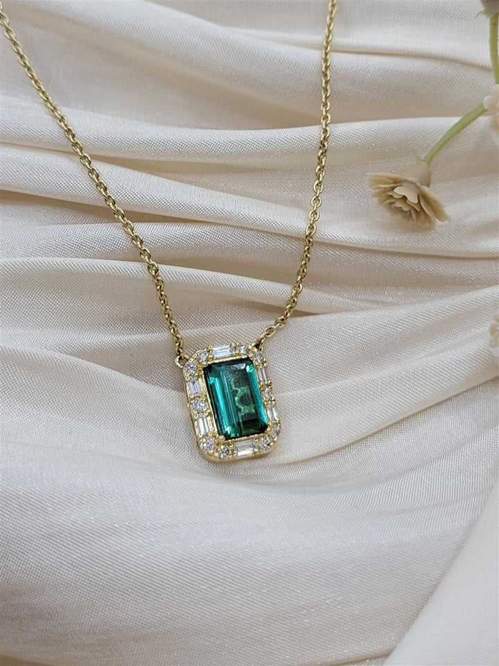18" 14K Yellow Gold Blue/Green Tourmaline & Diamond Fashion Necklace