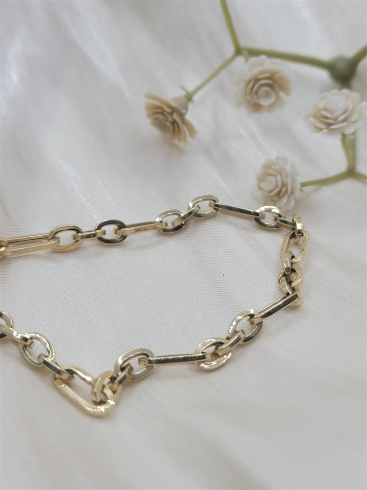 14K Yellow Gold 8" Fancy Link Hollow Chain Bracelet