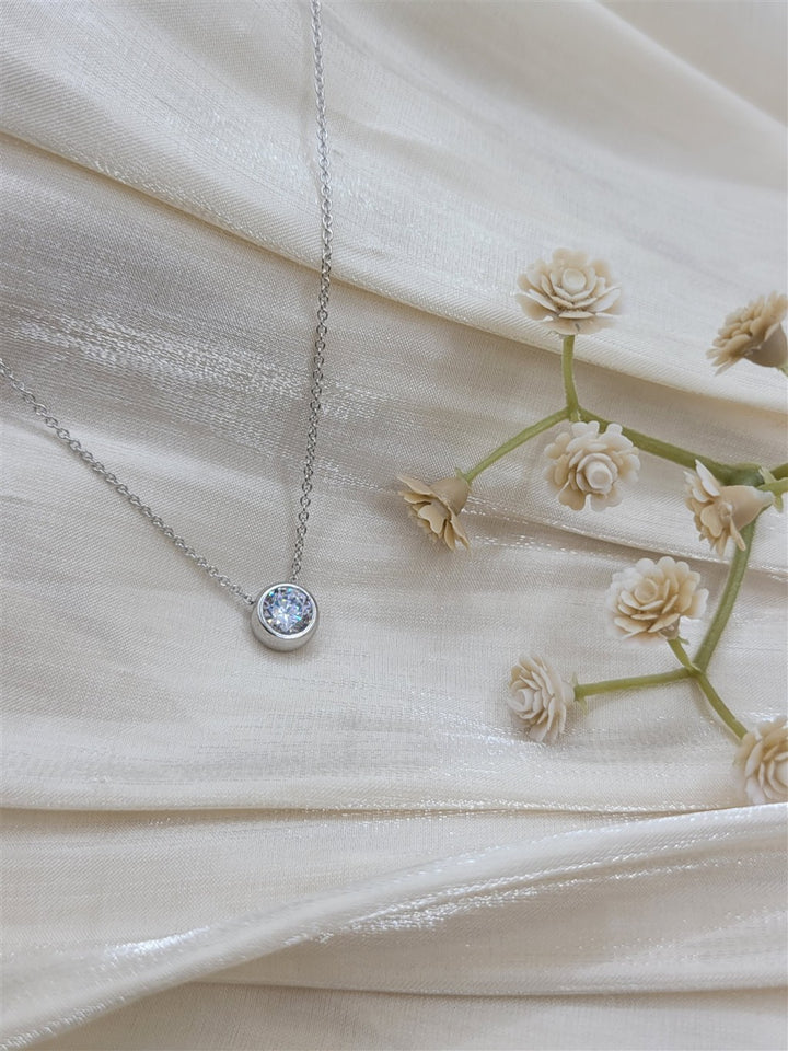 Sterling Silver Swarovski Crystal Bezel Solitaire Necklace