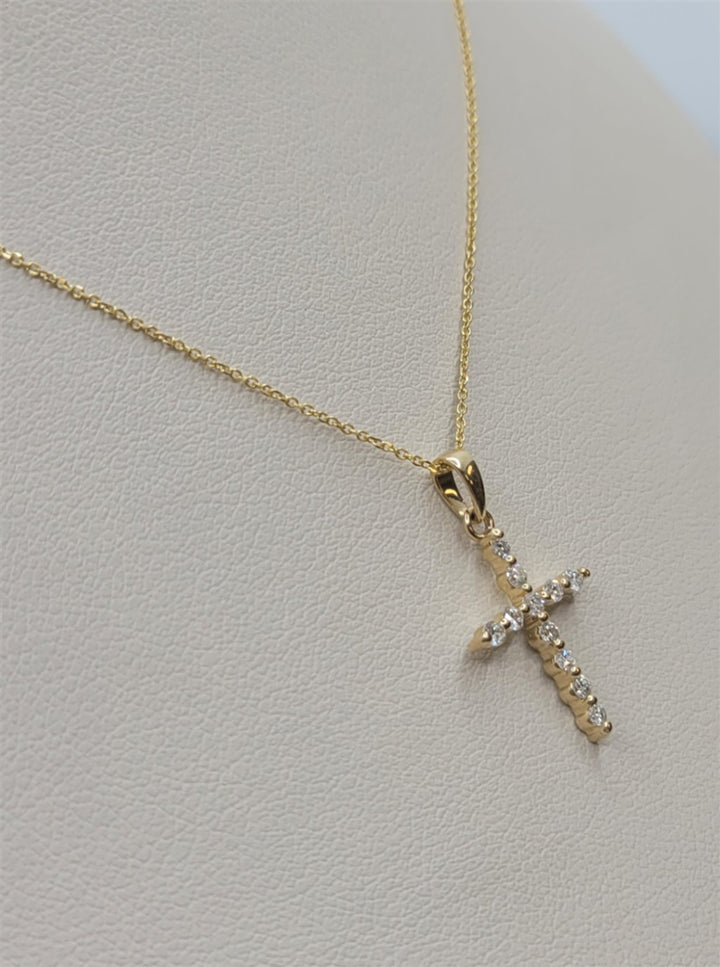 18" 14K Yellow Gold Bubble Diamond Dainty Cross Necklace