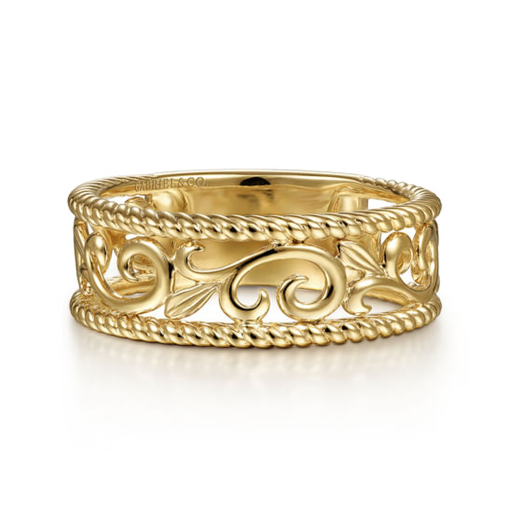 Vintage 14K Yellow Gold Swirly Filigree Ring