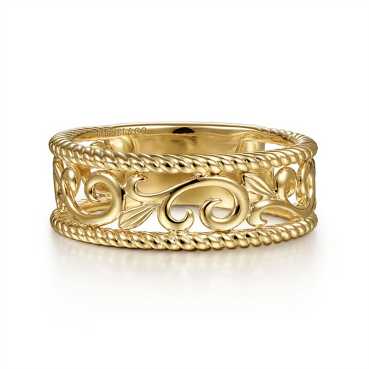 Vintage 14K Yellow Gold Swirly Filigree Ring