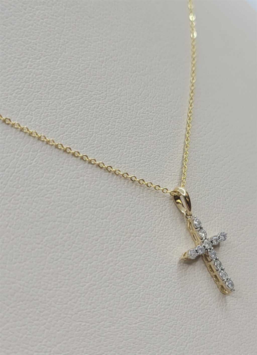 18" 14K Yellow Gold Petite Illusion Set Diamond Cross Necklace