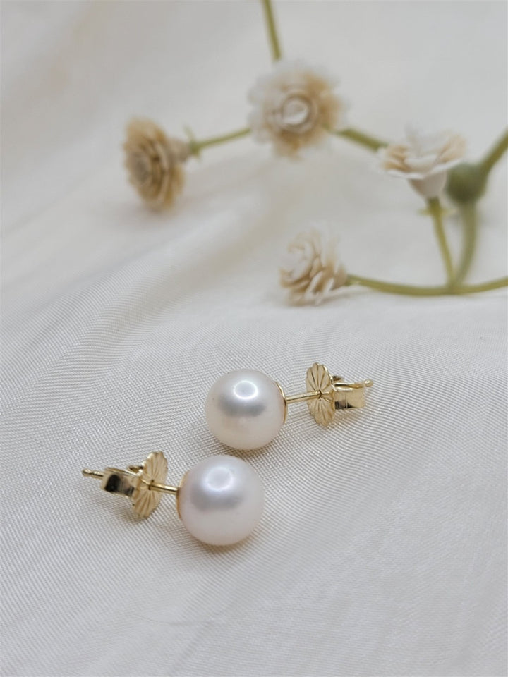 14K Yellow Gold 6.5mm Round Akoya Pearl Studs