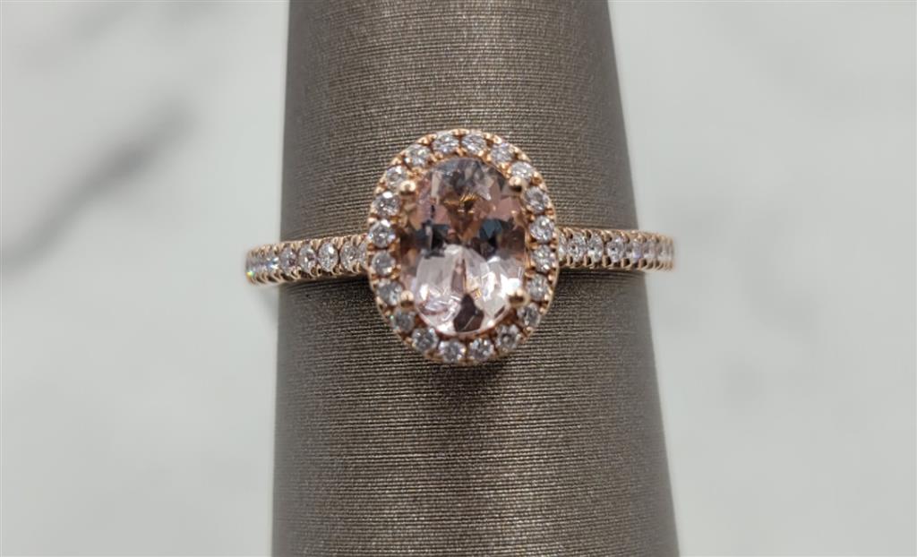 14K Rose Gold Classic Morganite & Diamonds Gemstone Ring