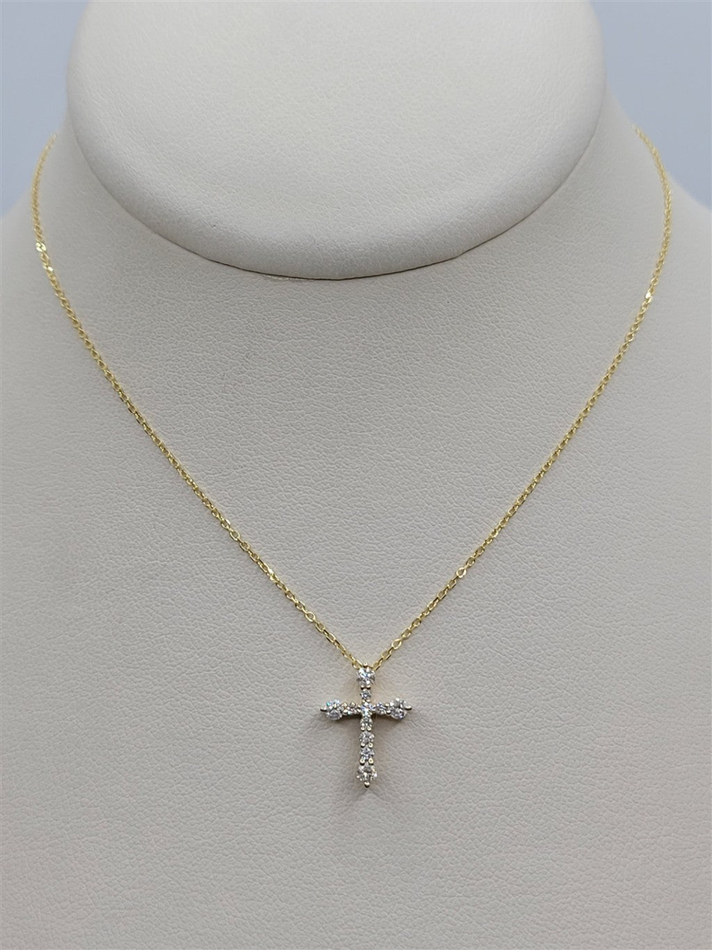 18" 14K Yellow Gold .25 Twt Petite Diamond Cross Pendant