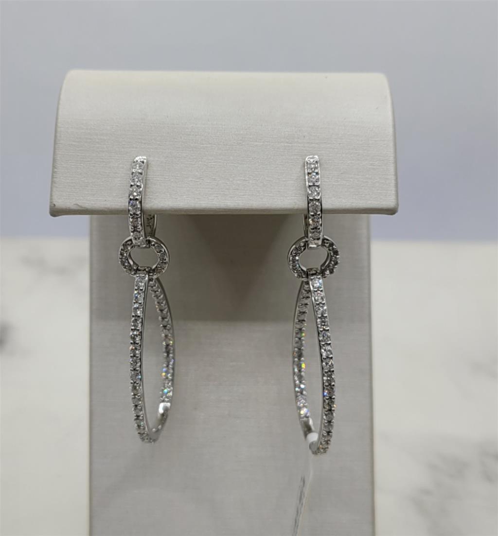 14K White Gold Pear Shaped Diamond Dangle Hoop Earrings