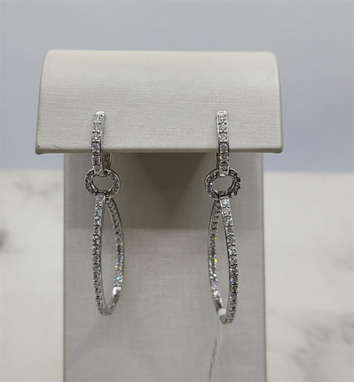 14K White Gold Pear Shaped Diamond Dangle Hoop Earrings