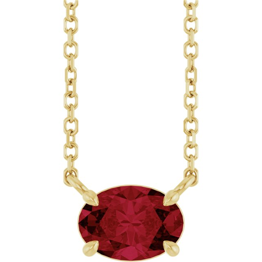 14K Yellow Gold Solitaire Lab Grown East-West Ruby Necklace