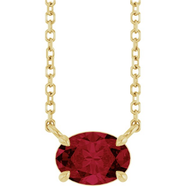 14K Yellow Gold Solitaire Lab Grown East-West Ruby Necklace