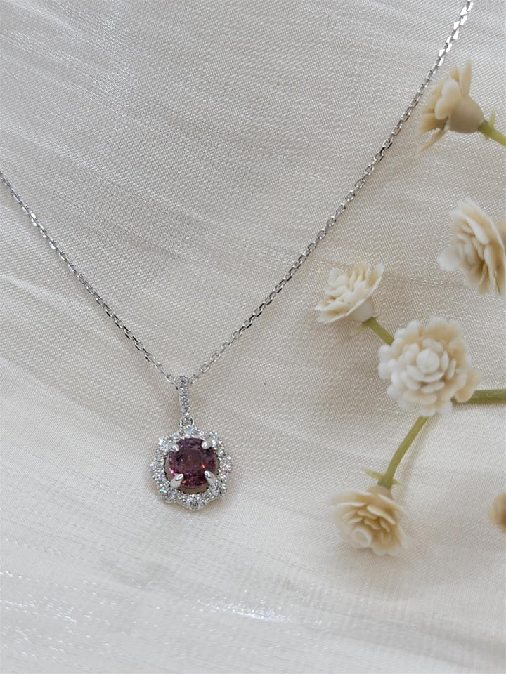 14K White Gold Pink Tourmaline & Diamond Halo Fashion Necklace