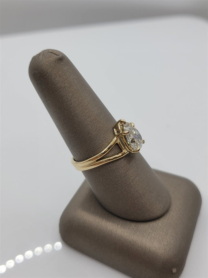 14K Yellow Gold Spilt Shank Pear Cut Lab Grown Engagement Ring