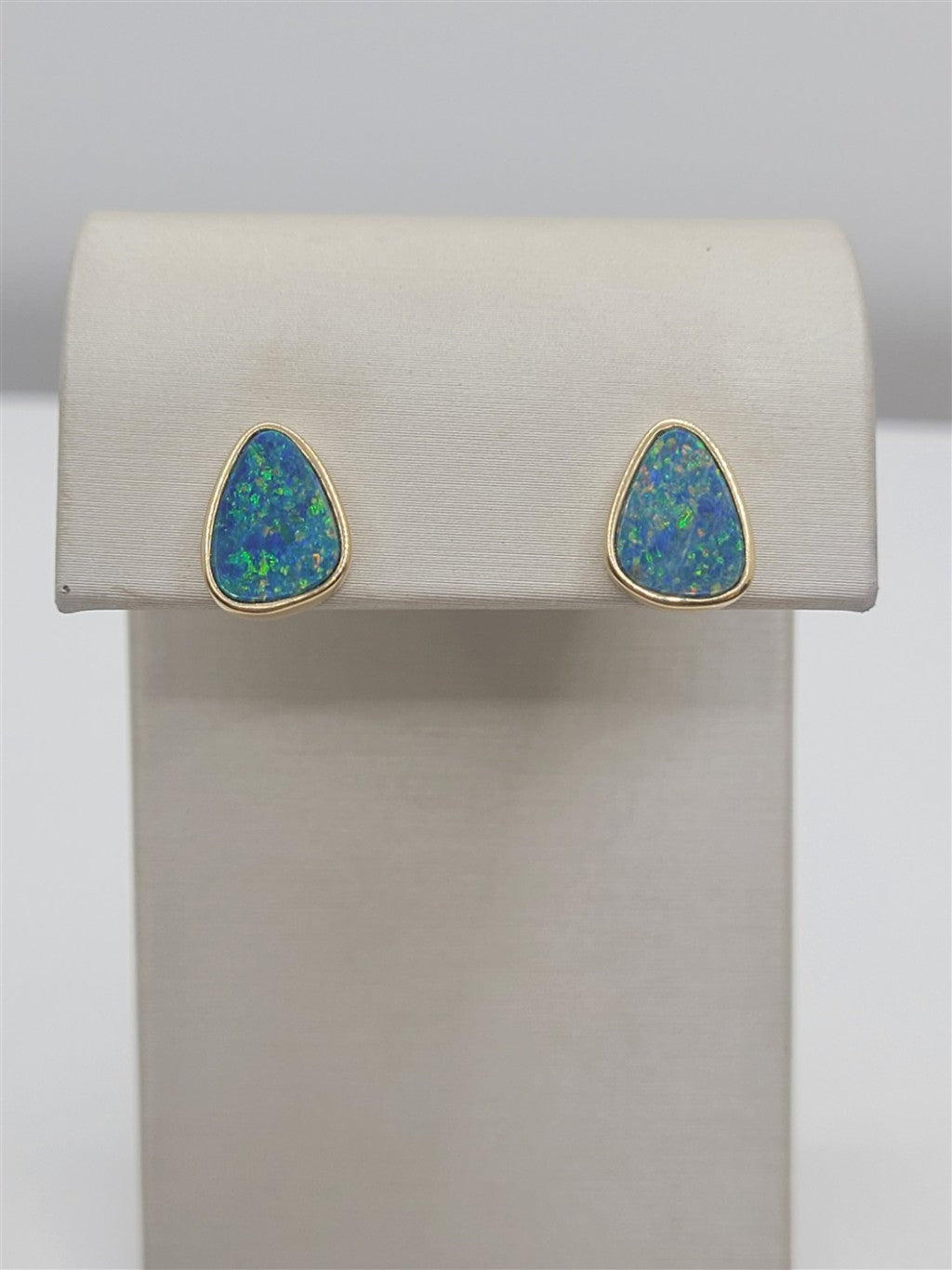 14K Yellow Gold Australian Opal Stud Earrings
