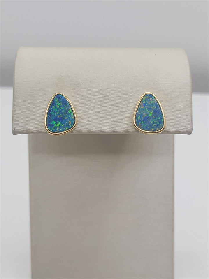 14K Yellow Gold Australian Opal Stud Earrings