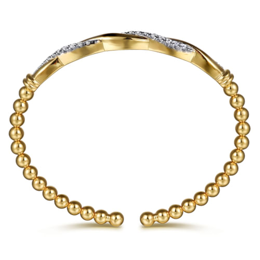 14K Yellow Gold Bujukan Diamond Twist Split Bangle Bracelet