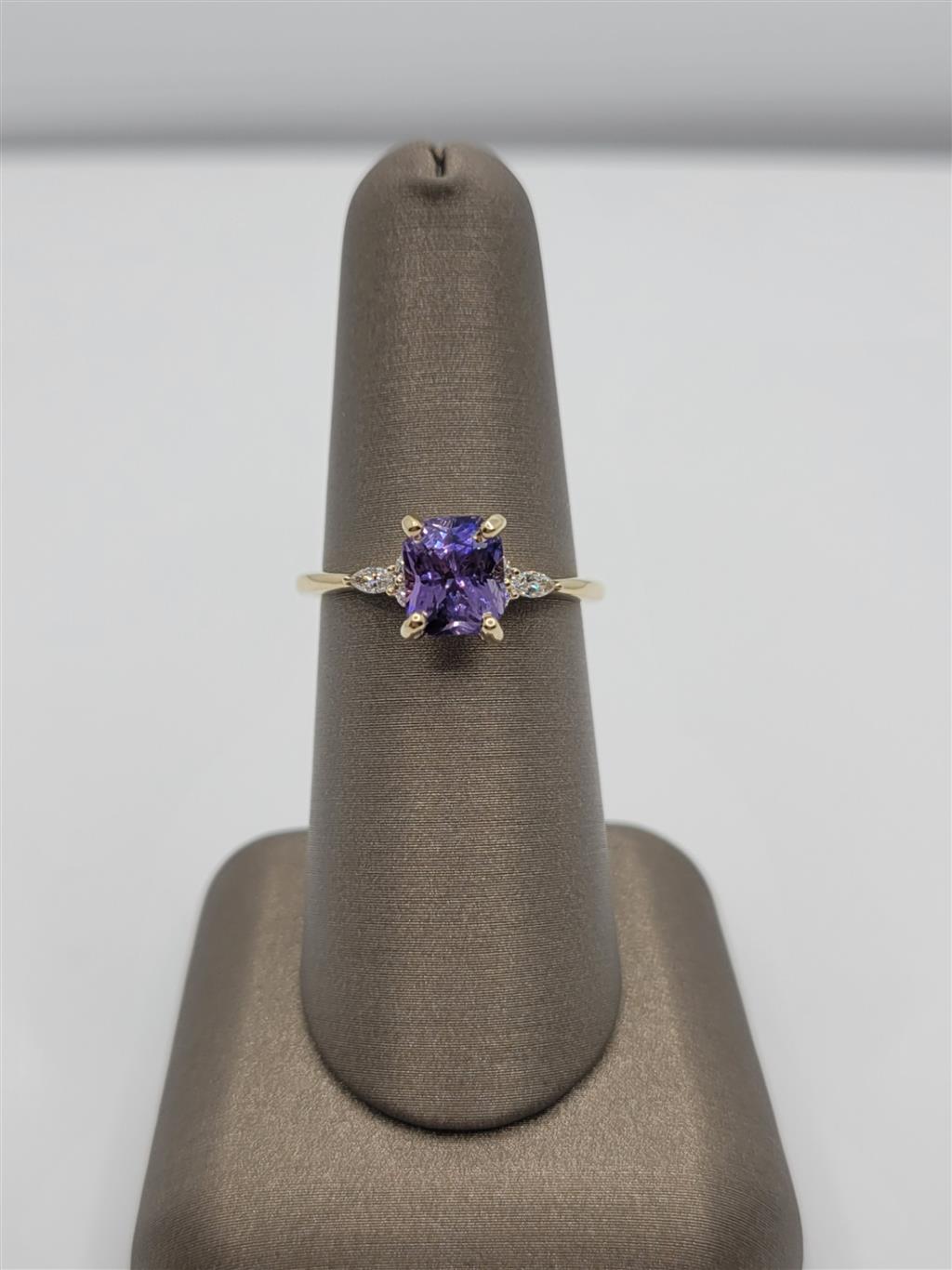 14K Yellow Gold Diamond Fashion "Floral" Purple Sapphire Fashion Ring