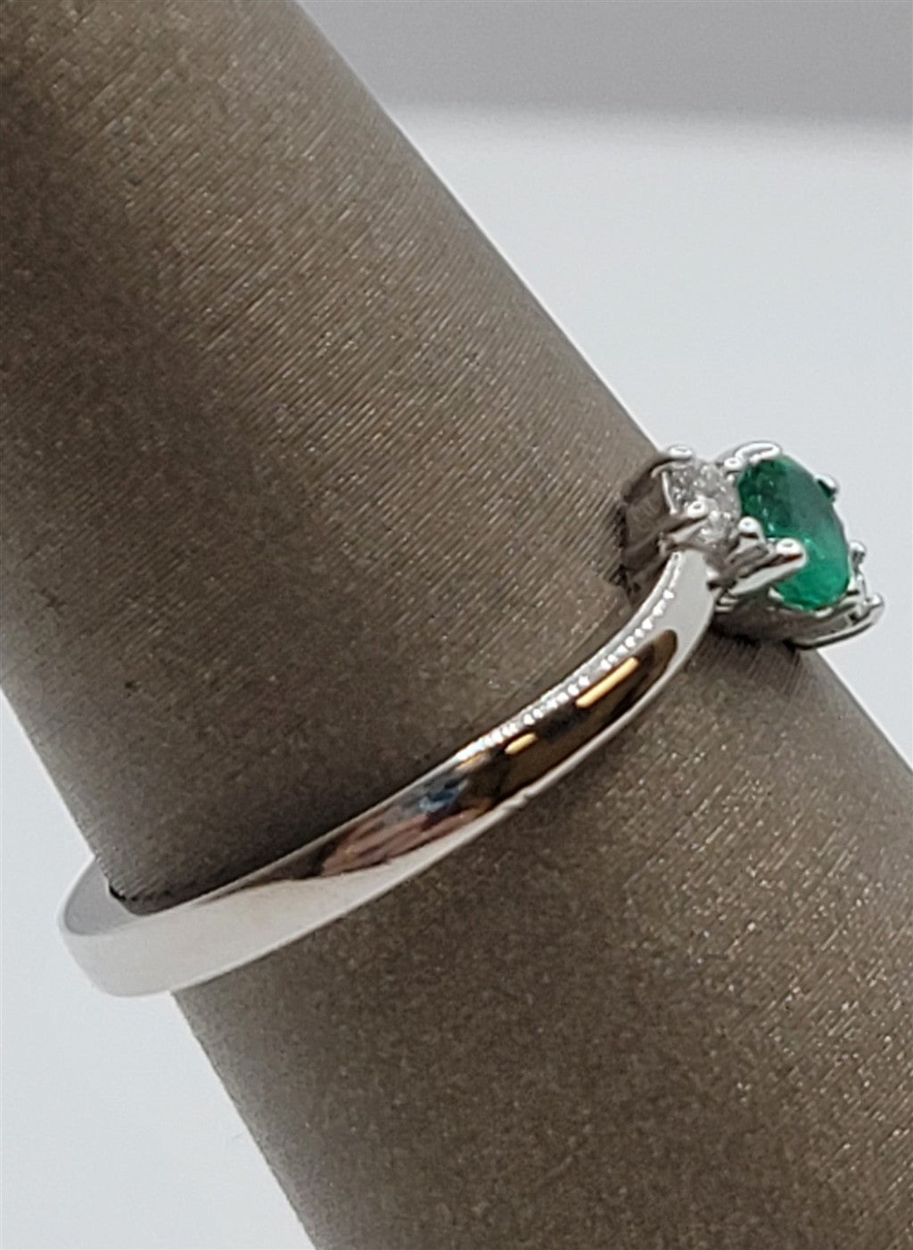 14K White Gold Emerald & Diamond Fashion Ring