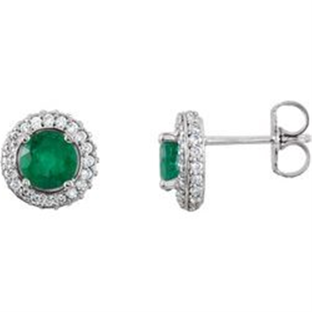 14K White Gold Emerald & Diamond Earrings