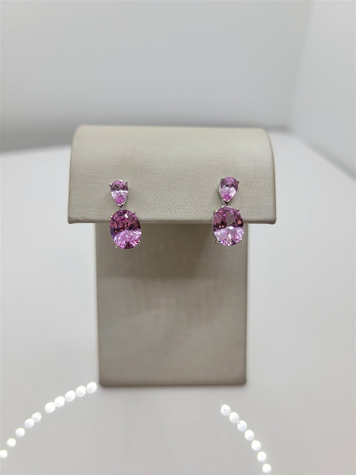 Sterling Silver Lab Grown Pink Tourmaline Dangle Earrings