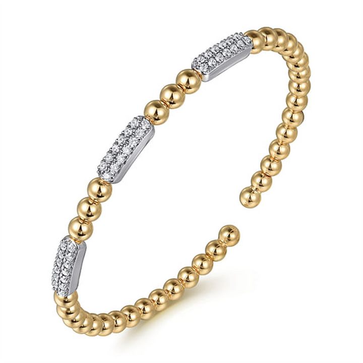 14K Two-Tone Gold "Gabriel & Co."  Bujukan Diamond Pave Station Bangle Bracelet