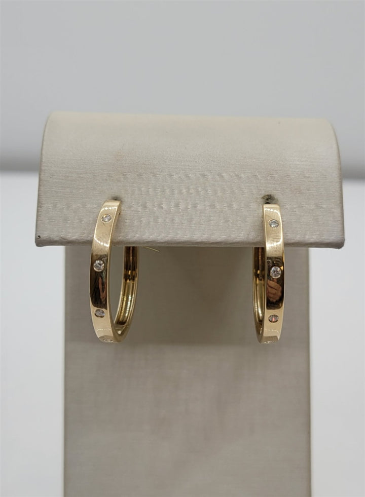 14K Yellow Gold Flush-Set Diamond Hoop Earrings