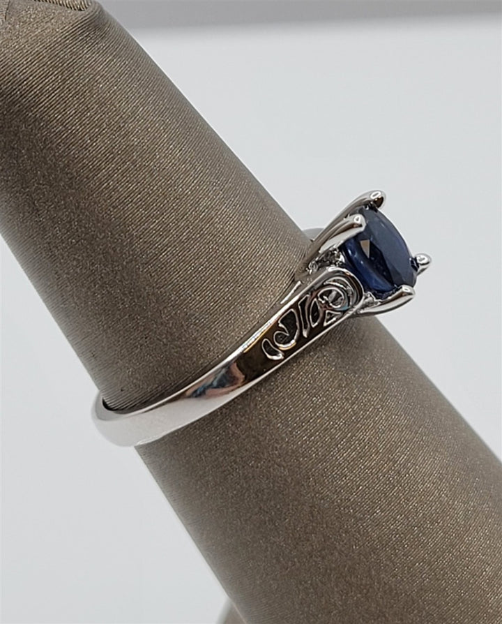 14K White Gold Filigree Sapphire Gemstone Fashion Ring