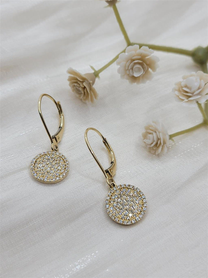 14K Yellow Cluster Dangle Diamond Fashion Earrings