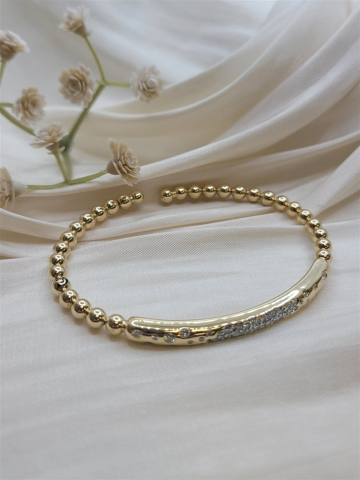 14K Yellow Gold Bujukan Pave Diamond Split Bangle Bracelet