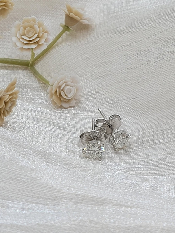 14K White Gold 3-Prong Martini Stud .88 Twt Diamond Stud Earrings