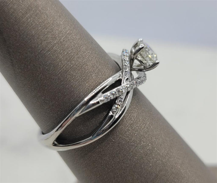 14K White Gold Cris-Cross Diamond Engagement Ring