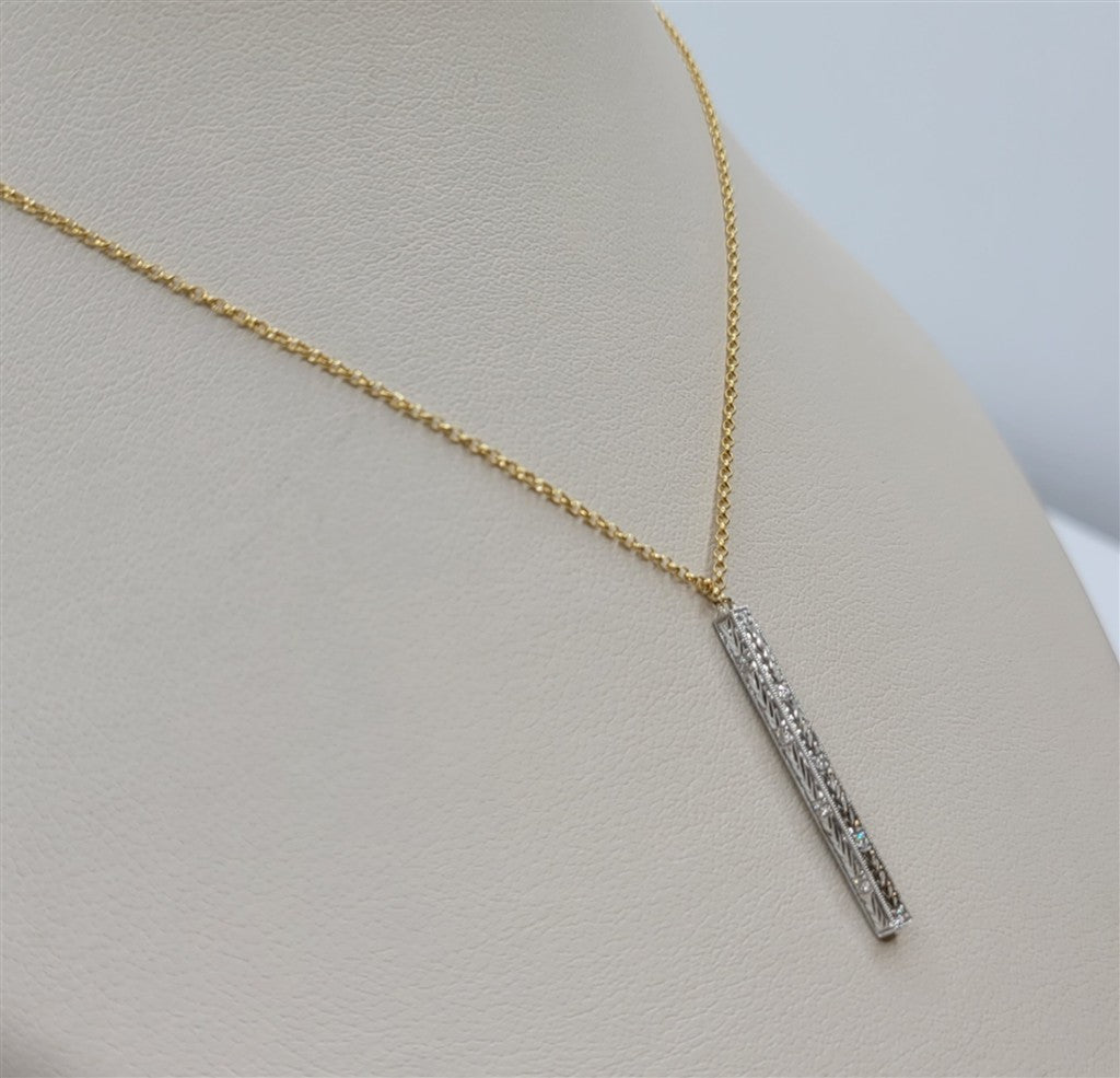 14K Two-Tone Gold Diamond Bar Drop Necklace