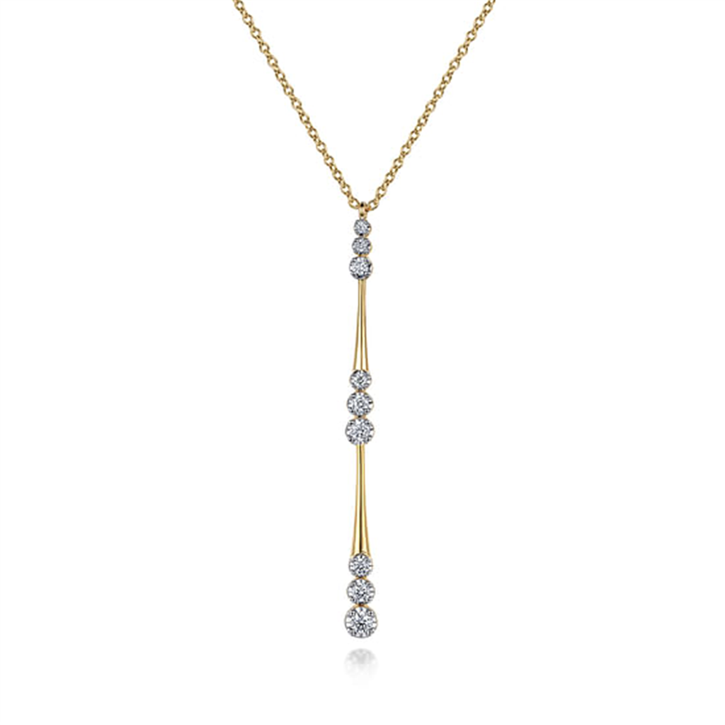 Yellow Gold Graduated Diamond Station Drop Y Necklace