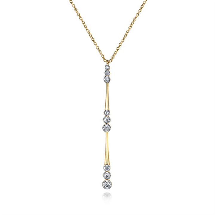 Yellow Gold Graduated Diamond Station Drop Y Necklace