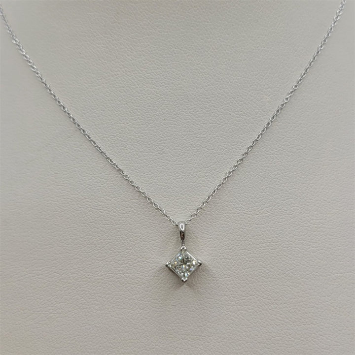 14K White Gold Turned Princess Diamond Solitaire Necklace