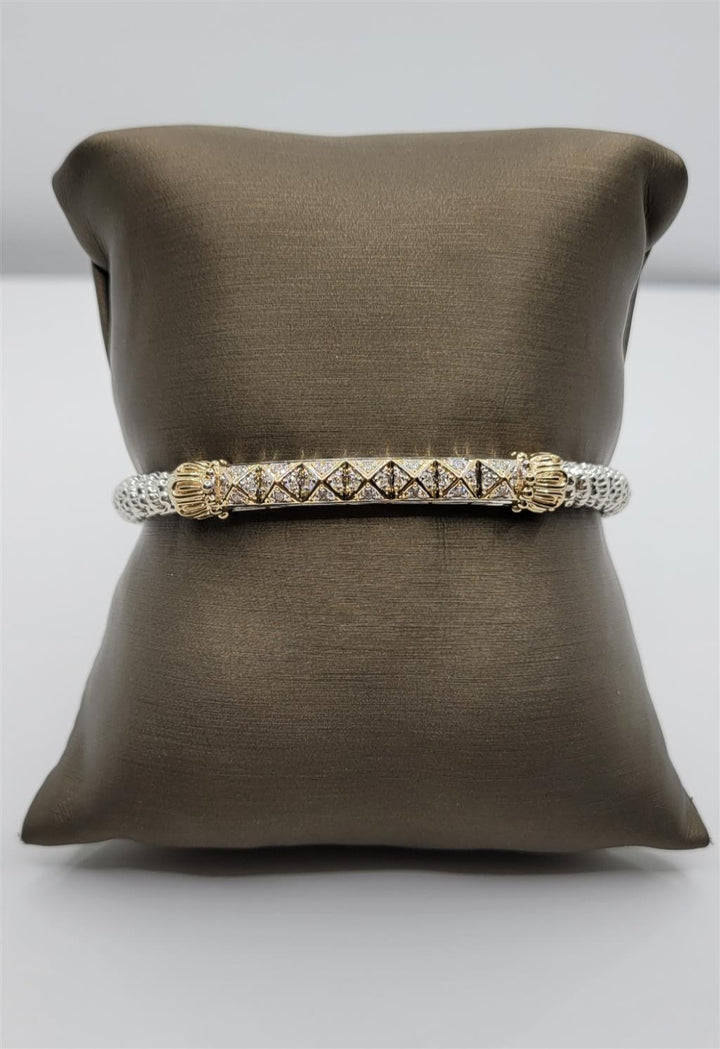 "Vahan" Silver & 14k 4mm Diamond Open Bangle Bracelet